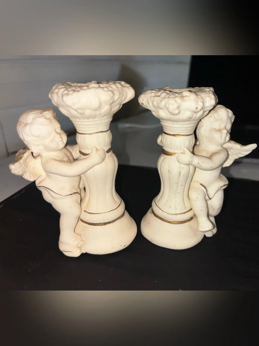 White and Gold Cherub Candle Holders - Decorative Home Accent - Picture 2 of 2